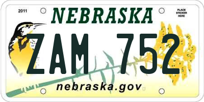 NE license plate ZAM752