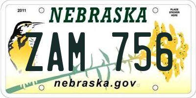 NE license plate ZAM756