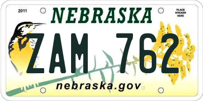 NE license plate ZAM762