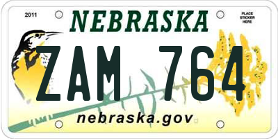 NE license plate ZAM764