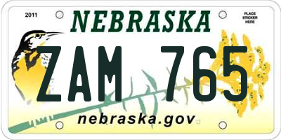 NE license plate ZAM765