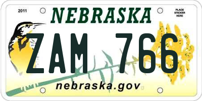 NE license plate ZAM766