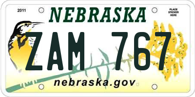 NE license plate ZAM767