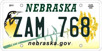 NE license plate ZAM768