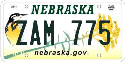 NE license plate ZAM775