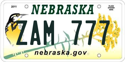 NE license plate ZAM777