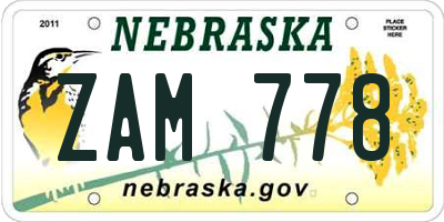 NE license plate ZAM778