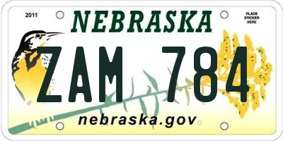 NE license plate ZAM784