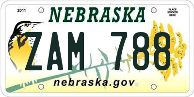 NE license plate ZAM788