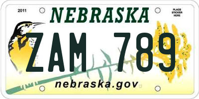 NE license plate ZAM789