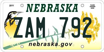 NE license plate ZAM792