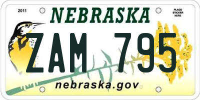 NE license plate ZAM795