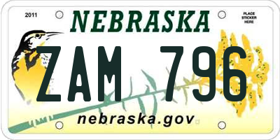 NE license plate ZAM796