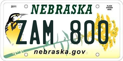 NE license plate ZAM800