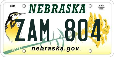 NE license plate ZAM804