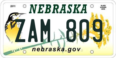 NE license plate ZAM809