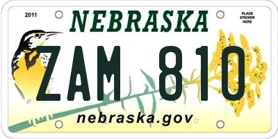 NE license plate ZAM810