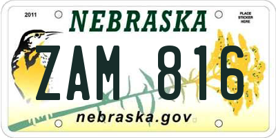 NE license plate ZAM816