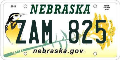 NE license plate ZAM825