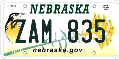 NE license plate ZAM835