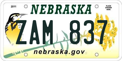 NE license plate ZAM837