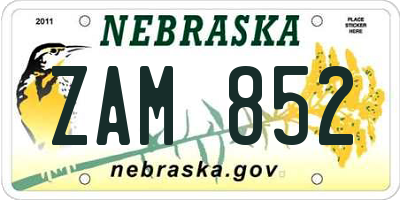 NE license plate ZAM852
