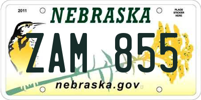 NE license plate ZAM855