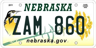 NE license plate ZAM860