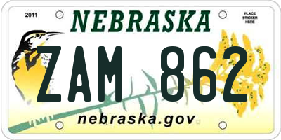 NE license plate ZAM862