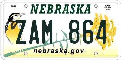 NE license plate ZAM864