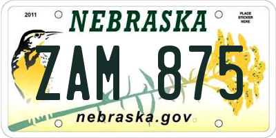 NE license plate ZAM875