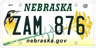 NE license plate ZAM876