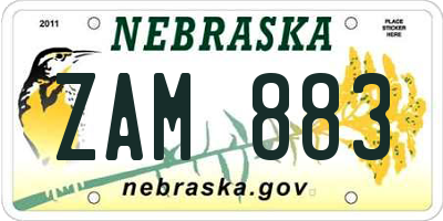 NE license plate ZAM883