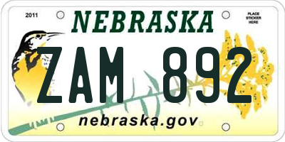 NE license plate ZAM892