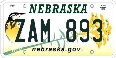 NE license plate ZAM893