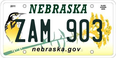 NE license plate ZAM903