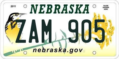 NE license plate ZAM905