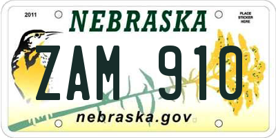 NE license plate ZAM910