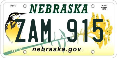 NE license plate ZAM915