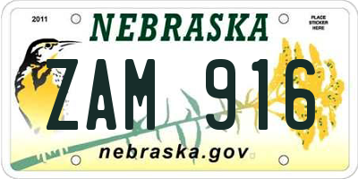 NE license plate ZAM916