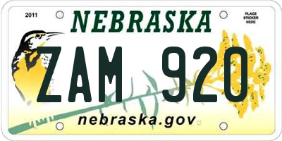 NE license plate ZAM920