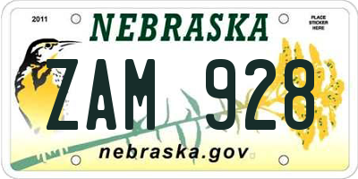 NE license plate ZAM928