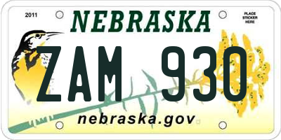 NE license plate ZAM930