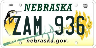 NE license plate ZAM936