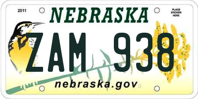 NE license plate ZAM938