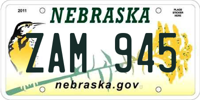 NE license plate ZAM945