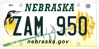 NE license plate ZAM950