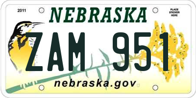 NE license plate ZAM951