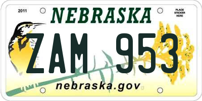 NE license plate ZAM953