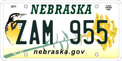 NE license plate ZAM955